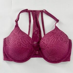 PINK Victorias Secret Bra 36DD Lightly Lined Demi Pink Floral Lace Front Close